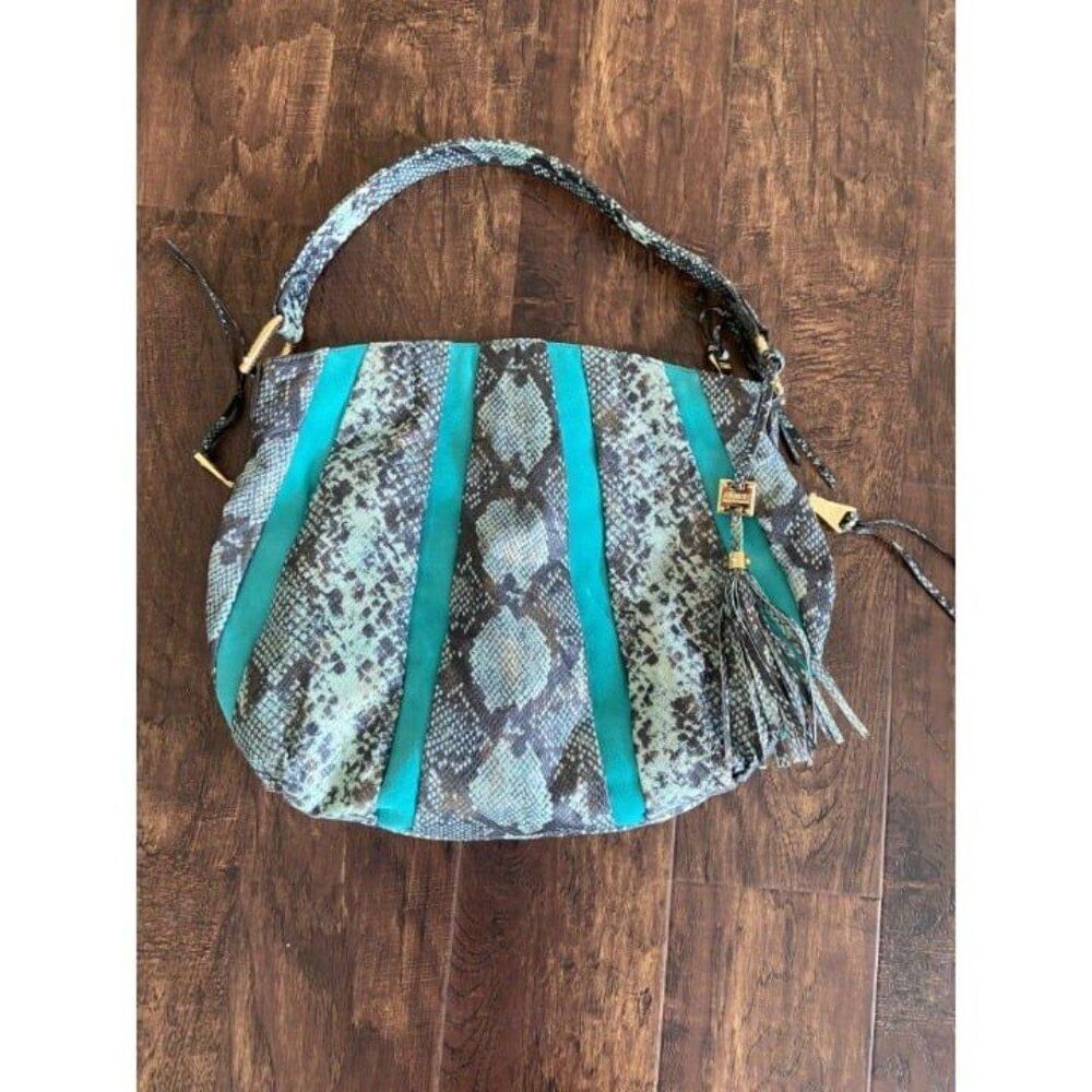 AIMEE KESTENBERG SNAKESKIN VEGAN LEATHER w Turquoise Shoulder Bag-Like New Condi